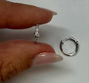 14K 18K <b>Gold</b> Cut Lab Grown Bezel Pave Set Thin Tiny Huggie Loop <b>Sleeper</b> Diamond Hoop <b>Earrings</b> Pair Wedding Engagement Minimalist - Product Image 2