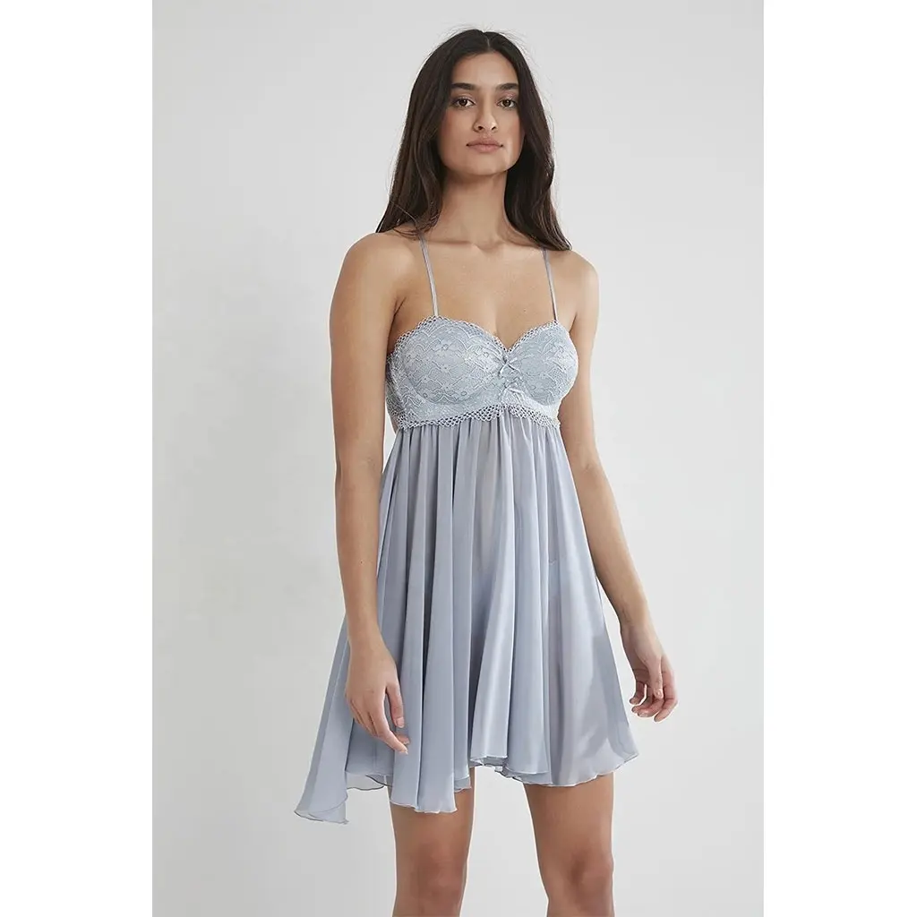 Wholesale Plus Size Night Gowns for Ladies Women's Sleepwear Sexy Lingerie One Piece Lightweight Plain Polyester Mist Grey