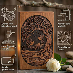 Elegant Rosewood Memorial Urn for Adults Rustic Wooden Ashes Urn with Carved Design by AYAANS - Product Image 5