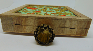 Handmade Wooden Clutch With Floral Embroidery <b>Green</b> Fabric Evening Party Bag - Product Image 3
