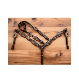 Cabezada de Cuero Hecha a Mano con Diseño Multicolor, Collarín y Riendas a Juego, Conjunto de Equipo Ecuestre Personalizado y Duradero - Product Image 2
