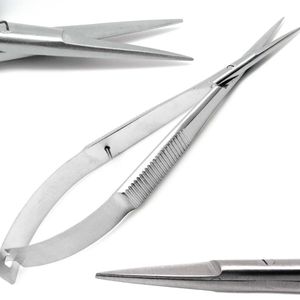 กรรไกรตัดตา Castroviejo Micro Eye Scissor ขนาด 4 นิ้ว แบบตรง สำหรับผ่าตัดตา ผลิตจากสแตนเลสสตีล เครื่องมือความแม่นยำสูง ได้รับการรับรองมาตรฐาน OEM และ CE - Product Image 1
