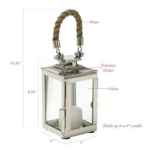 Handmade Coffee Table Metal <b>Candle</b> <b>Holder</b> Elegant Decorative Accent PieceSquare Metal Lantern With Rope Handle For Home Decor - Product Image 2