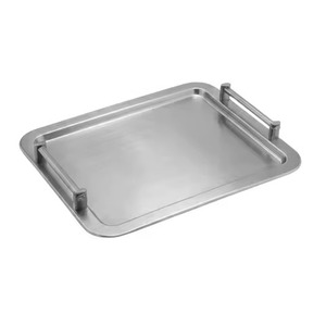 Trending Design Option Rectangular Platter Wood Grain Embossed Texture <b>Side</b> Handles Stainless Steel Serving <b>Tray</b> For Cafe <b>Tables</b> - Product Image 4