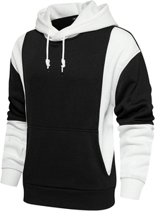 Sudadera con Capucha para Hombre, Diseño Color Block, Manga Larga, Estilo Casual Otoñal, Contraste Blanco y Negro - Product Image 2