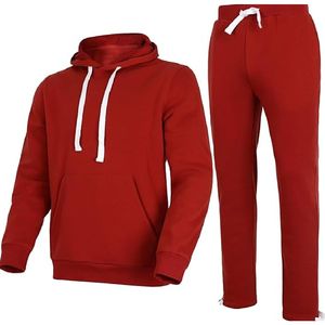Conjunto Deportivo Rojo para Hombre, Sudadera con Capucha y Pantalones Deportivos, 100% Algodón, en Venta - Product Image 1