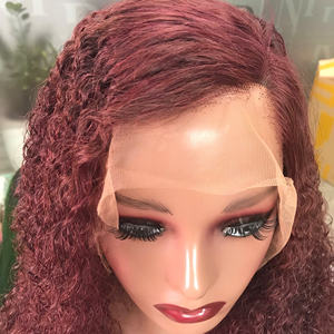 Perruque birmane bouclée super doublement étirée Cheveux humains vietnamiens Dentelle transparente Couleur rouge marron Pleine cuticule alignée Sans colle - Product Image 3