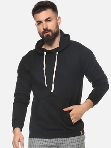 Sudadera con Capucha Negra Sólida para Hombre, Corte Regular, Informal, de Algodón Tejido, con Bolsillo, para Otoño - Product Image 1