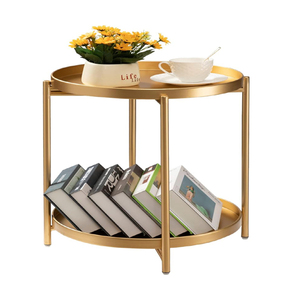 Gold <b>Round</b> <b>Side</b> <b>Table</b>, <b>Small</b> <b>Side</b> <b>Table</b> with 2 Removable Levels, <b>Small</b> <b>Table</b> for Living Room, Metal <b>Table</b> Outdoor for Balcony - Product Image 1