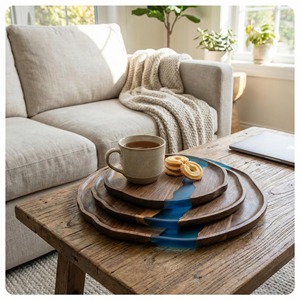 ถาดไม้และเรซิ่นสีน้ำเงินสำหรับจัดแสดง ของขวัญ และจัดแสดงในร้านกาแฟ เบเกอรี่ เค้ก ขนมอบ และคุกกี้ ขายส่งจากอินเดีย - Product Image 2