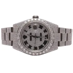 Zwitserse Mechanische Beweging Buste Down Date Gewoon Romeinse Wijzerplaat D Vvs Gecertificeerde Roestvrijstalen Riem Real Moissanite Diamond Horloge