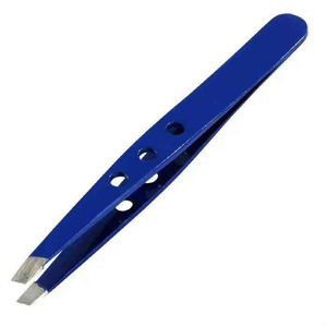 Pince à épiler légère multi-trous en acier inoxydable, professionnelle, bleue, à pointe inclinée, de précision pour les poils du visage - Product Image 6