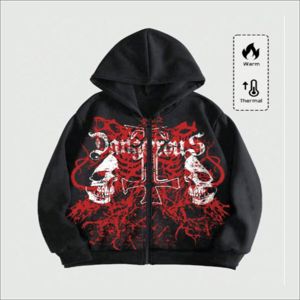 Sweat à capuche zippé personnalisé en coton épais brodé pour homme, style streetwear oversize, avec graphique imprimé 3D en relief et strass, marque privée - Product Image 1