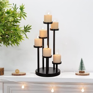 Support de bougie en fer noir avec 5 coupelles en verre, design tressé en croix pour la décoration intérieure - Product Image 5