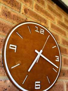 Handmade Silent Wooden Wall <b>Clock</b> - Unique Art with <b>White</b> color numbers with <b>White</b> color <b>clock</b> Hand - Product Image 2