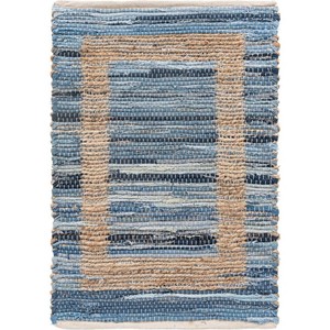 Alfombra Artesanal de Patchwork Rectangular Azul Beige, Estilo Bohemio Ecológico, Tejido Plano, Material Reciclado, Base de Yute, para Sala de Estar - Product Image 4