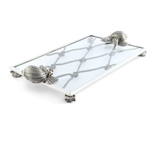 Home Hotel <b>Dinner</b> Table Decoration Serving Metal and Glass <b>Tray</b> Hand Engraved Decorative Custom Shape Food Serving Metal <b>Tray</b> - Product Image 1