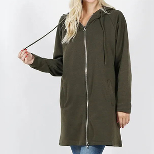 Custom Womens Long Hooded Zip Up <b>Jacket</b> Casual <b>Fleece</b> Hoodie Coat Winter Outerwear OEM ODM Wholesale Manufacturer - Product Image 4