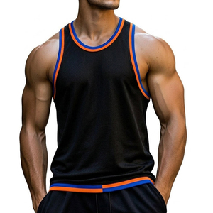 Customizable Men's Gym Tank Top Wholesale Breathable Mesh Muscle Shirt Quick Dry Athletic Fitness <b>Vest</b> Contrast Trim Tank Tops - Product Image 4