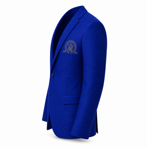 เสื้อเบลเซอร์ผู้ชายสีน้ำเงินรอยัลพร้อมลายปักตราสัญลักษณ์ – เสื้อแจ็คเก็ตสำหรับงานทางการสุดหรู - Product Image 3