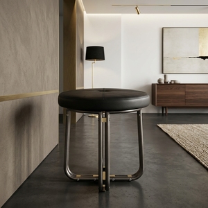 Taburete Moderno, Portátil, Ligero y Compacto de Acero Inoxidable con Tapicería de Cuero, Acabado Duradero, Decoración Minimalista para Apartamentos - Product Image 3