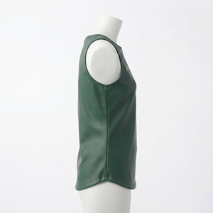Emerald Green <b>Leather</b> Racer Tank <b>Top</b> Womens <b>High</b> Round Neck Sleeveless Curved Hem Slim Fit <b>Top</b> OEM Embroidered Logo Manufacturer - Product Image 5