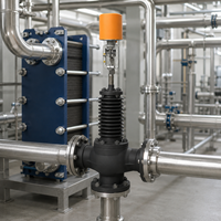 Vanne de régulation automatique à trois voies avec actionneur électrique, soufflet, bonnet et raccordement à brides pour système de circulation d'eau CVC OEM