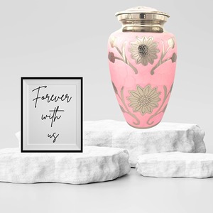Urne funéraire en laiton émaillé blanc style américain pour adulte, motif floral, capacité de 200 pouces cubes, pour commémoration des cendres - Product Image 3