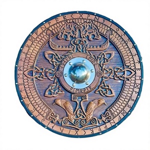 Escudo Vikingo Hecho a Mano por Ahmad Fabric, Arte Mural de 24 Pulgadas, Madera Contrachapada, Construcción de Acero al Carbono, Centro de Acero, Diseño con Runas Nórdicas - Product Image 1