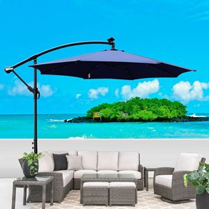 Paraguas de Patio con luz LED con energía Solar para exteriores de 10 pies, impermeable, 8 costillas, manivela, Base cruzada, parasol para jardín, patio trasero, piscina, Spa - Product Image 2
