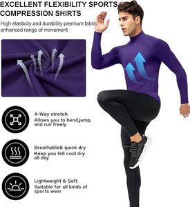 Men's Slim Fit Compression Long Sleeve Performance Shirt Premium Quick Dry Eco-Friendly Spandex/Polyester Base <b>Layer</b> <b>Top</b> - Product Image 2