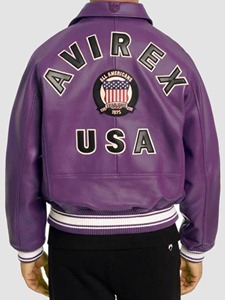 Chaqueta Bomber de Cuero Genuino Morado para Hombre, Estilo Aviador Vintage con Parches Bordados - Product Image 4