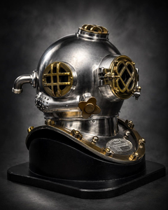 Réplique de casque de plongée Mark V en argent, casque de plongeur en eaux profondes, décoration nautique, steampunk, objet de collection vintage marin - Product Image 2