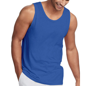 Men Solid Color Knitted Tank Top O-Neck Casual Style Royal Blue Athletic Fit Workout Vest Stretchable Fabric - Product Image 1
