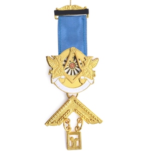 Mark Master Mason Provincial Breast Jewel Gold Plated Keystone Emblem Maroon Blue Ribbon <b>Masonic</b> Regalia - Product Image 3