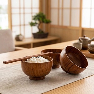 Bol de service en bois d'acacia de luxe pour salade de fruits, pain, pâtes, riz et autres essentiels de cuisine, vaisselle contemporaine pour restaurants et hôtels - Product Image 6