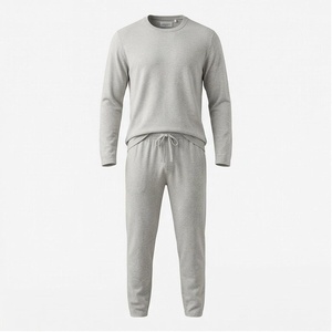 Light Gray Crewneck Sweatshirt and Jogger Pants Set Solid Color Knitted Casual Wear for Adults Regular Fit - Product Image 1