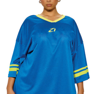 เสื้อเจอร์ซีย์อเมริกันฟุตบอลสีน้ำเงินเหลืองแบบโอเวอร์ไซส์สำหรับทุกเพศ ผลิตโดย OEM ทำจากผ้าฝ้าย เหมาะสำหรับใส่เล่นกีฬา ขายส่งเสื้อทีมฟุตบอล - Product Image 2