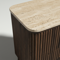 Table d'appoint moderne avec 2 tiroirs en MDF acacia et placage chêne, écologique, 5+ compartiments, design dynamique pour salons