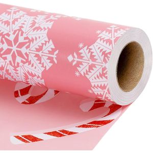 Rotolo di Carta da Regalo Reversibile Natalizia con Design Fiocchi di Neve Rosa e Bastoncini di Zucchero, 17 Pollici, Carta per Confezioni Festive per Celebrazioni - Product Image 3