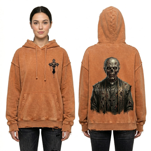 Sudadera con capucha marrón personalizada para mujer, con estampado gráfico de tablero Ouija, mangas desgastadas, textura de felpa, estilo oculto, de fábrica - Product Image 5