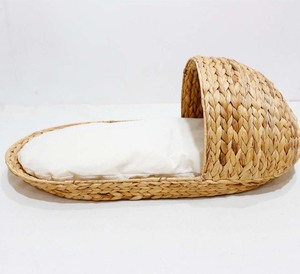 Large Natural Water Hyacinth Woven Portable Pet House <b>Cat</b> & Dog Cave <b>Bed</b> Removable Washable Cotton Filled Indoor - Product Image 2