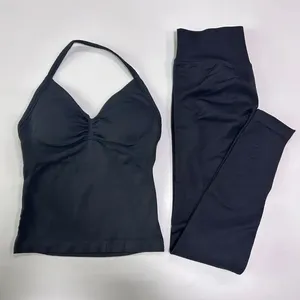 Custom Women's Yoga Suit <b>Set</b> Halter Neck Turtleneck Full Length Sport Leggings High Elasticity Quick Dry Breathable 2 Piece Yoga - Product Image 3