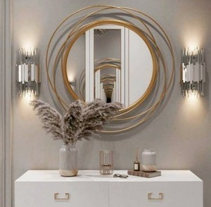 Miroir mural rond encadré en laiton avec un design en forme de nœud, style Art Déco, fait main, style décoratif traditionnel - Product Image 4