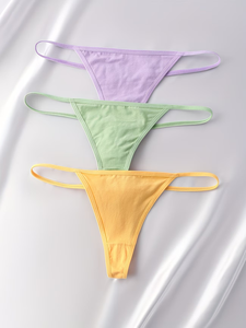Women High-Waist Thong Panties Knitted Breathable Comfortable Traceless Yellow Green Light Purple Shorts - Product Image 4