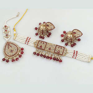 Set-12881120MR เครื่องประดับชั้นดีชุบทองด้วยหินคริสตัลและสร้อยคอโชกเกอร์มุก - Product Image 1