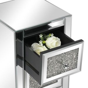 FCH 3-Drawer <b>Mirrored</b> Nightstand with Crystal Accent Silver <b>Side</b>/End <b>Table</b> for Bedroom or Living Room - Product Image 6
