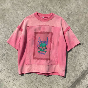 Pink Oversized <b>100</b>% <b>Polyester</b> T-<b>shirt</b> Raw Edge Design Garment Dyed Faded Wash Regular Fit Streetwear Eco-Friendly Quick Dry - Product Image 1