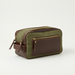 Classic Canvas Leather Toiletry Bag Rectangle Shape Brass Zipper Durable Travel Storage Bathroom Use 1-3L Capacity - Product Image 5