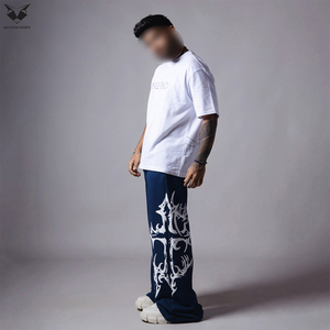 Pantalon de survêtement molletonné ample personnalisé avec logo, coupe décontractée, style streetwear, bleu marine, pour homme - Product Image 5